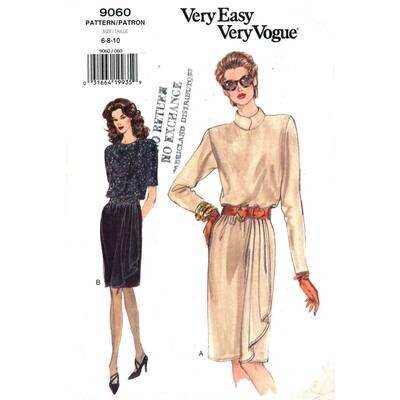 Vogue 9060 Draped Dress Pattern Long Sleeve, Stand-Up Collar
