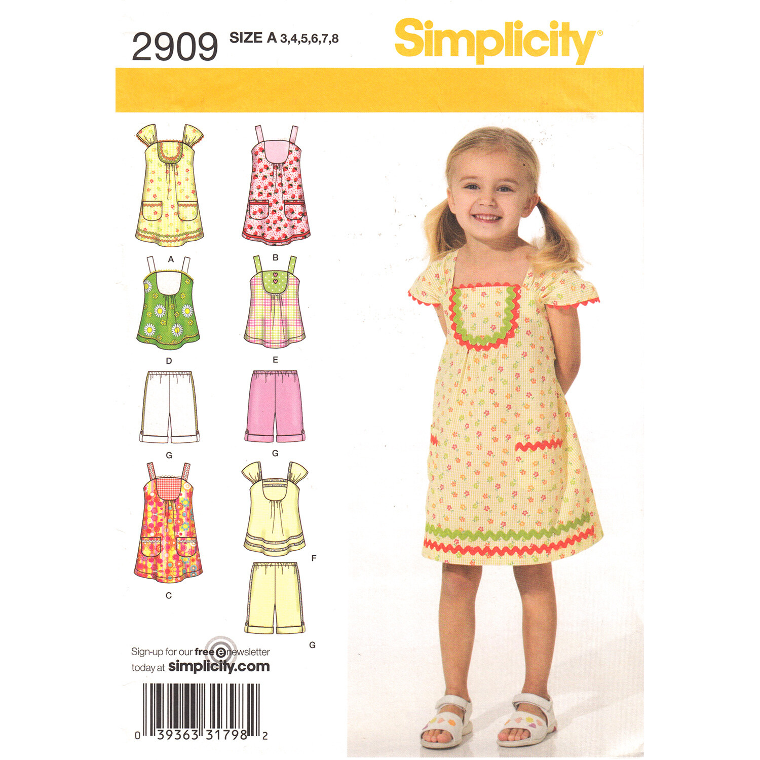 Simplicity 2909 Girls Dress, Top, Shorts Pattern Sundress Size 3 to 8