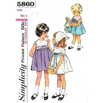 Girls Empire Dress Full Skirt Pattern Simplicity 5860 Head Scarf