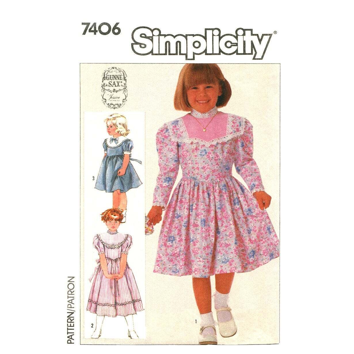 Simplicity 7406 Girls Gunne Sax Dress Sewing Pattern Size 5