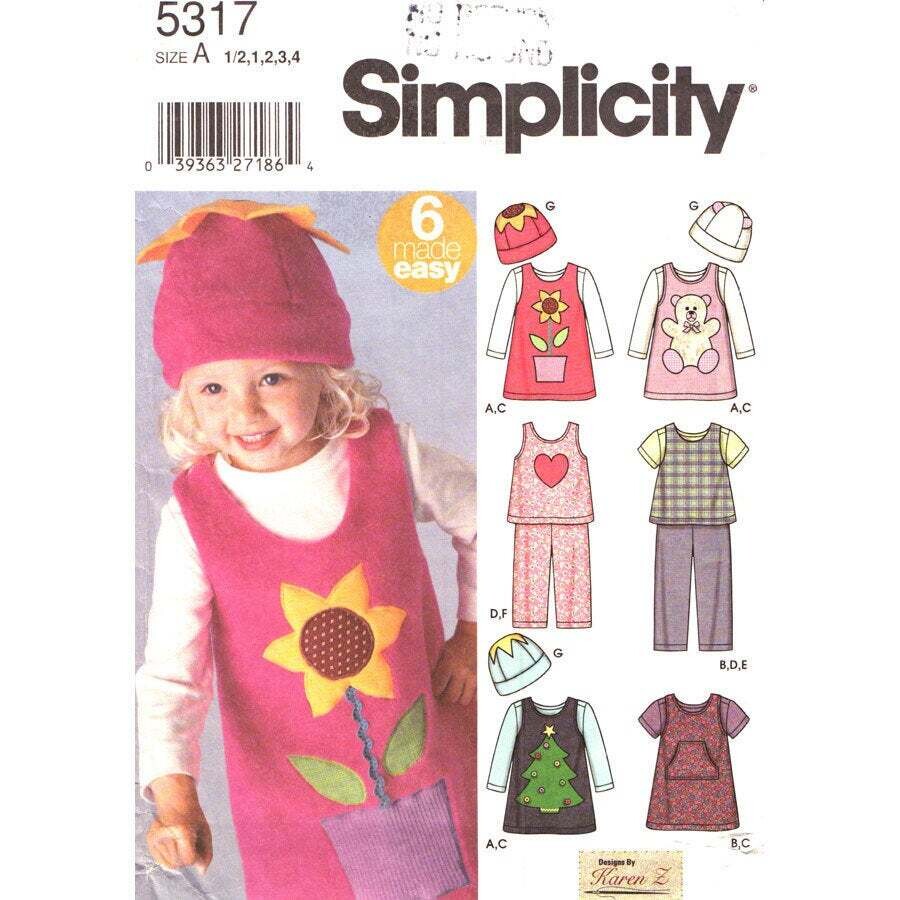 Simplicity 5317 Girls Jumper, Top, Pants, Hat Pattern Applique