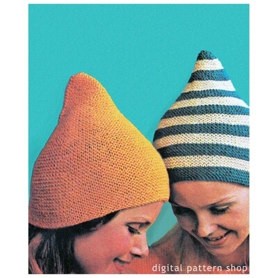 Pixie Hat Knitting Pattern, Pull On Gnome Hat for Girls and Women