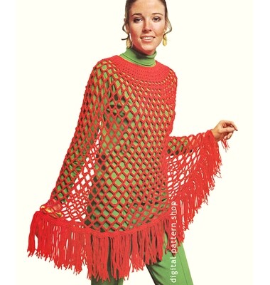 1960s Mesh Poncho Crochet Pattern for Women, Beach Cover