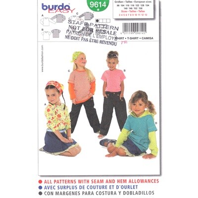 Burda 9614 Girls Pullover Top Pattern Hooded & Layer T-Shirt