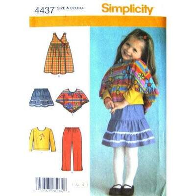Simplicity 4437 Girls Poncho, Jumper, Top, Skirt, Pants Pattern