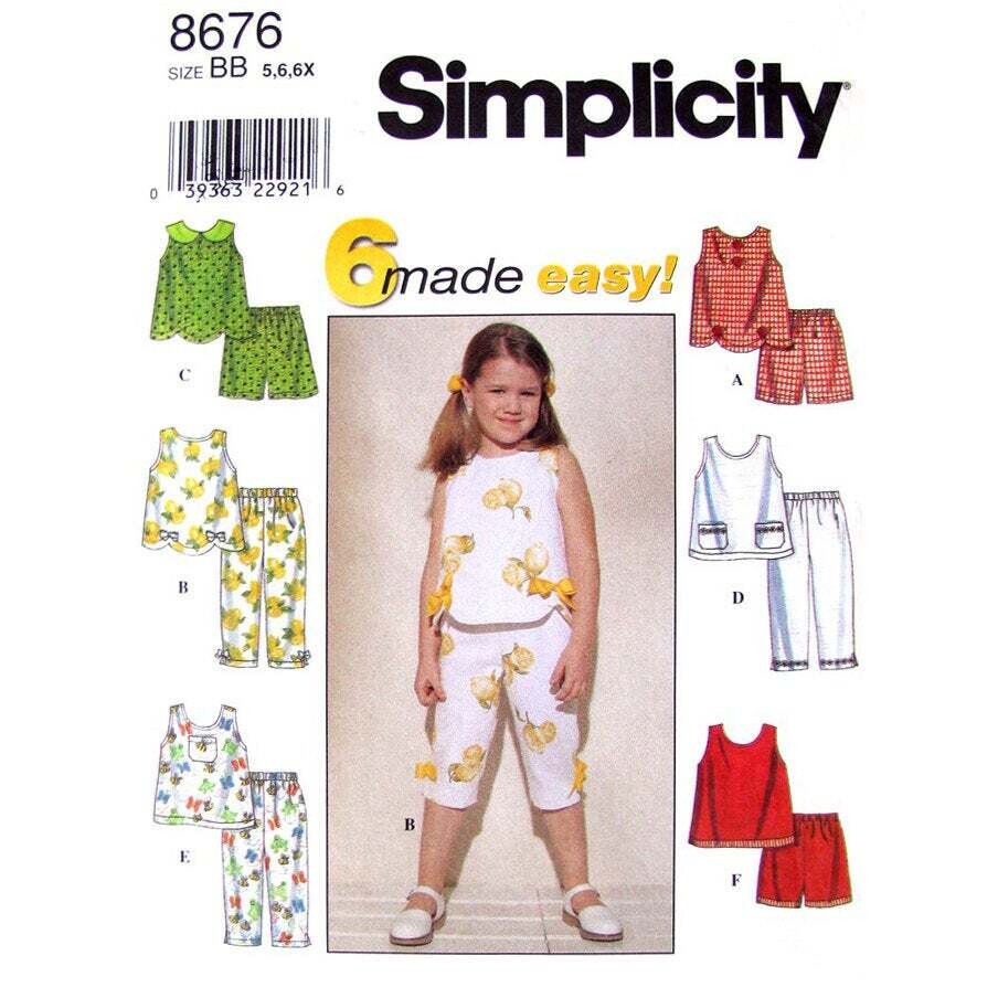 Simplicity 8676 Girls Scallop Top, Capris, Shorts Pattern Size 5-6X