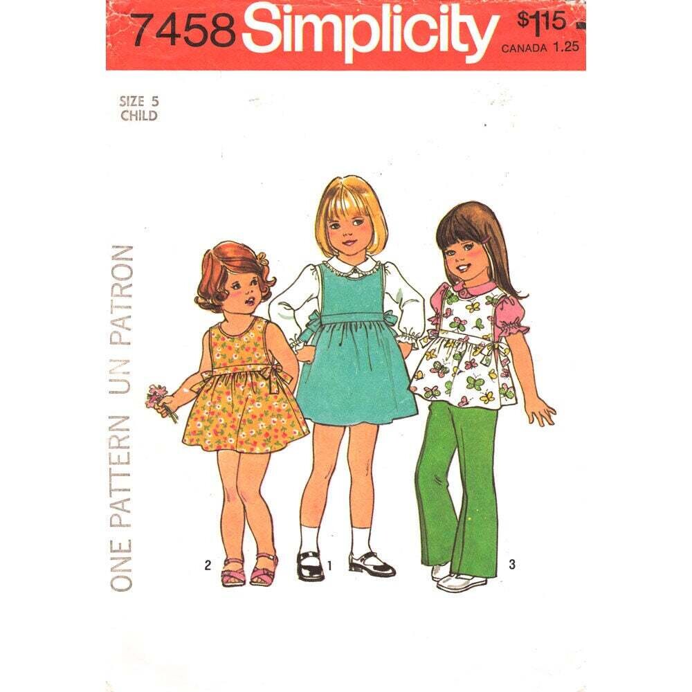 Girls 70s Jumper, Dress, Top, Blouse Pattern Simplicity 7458