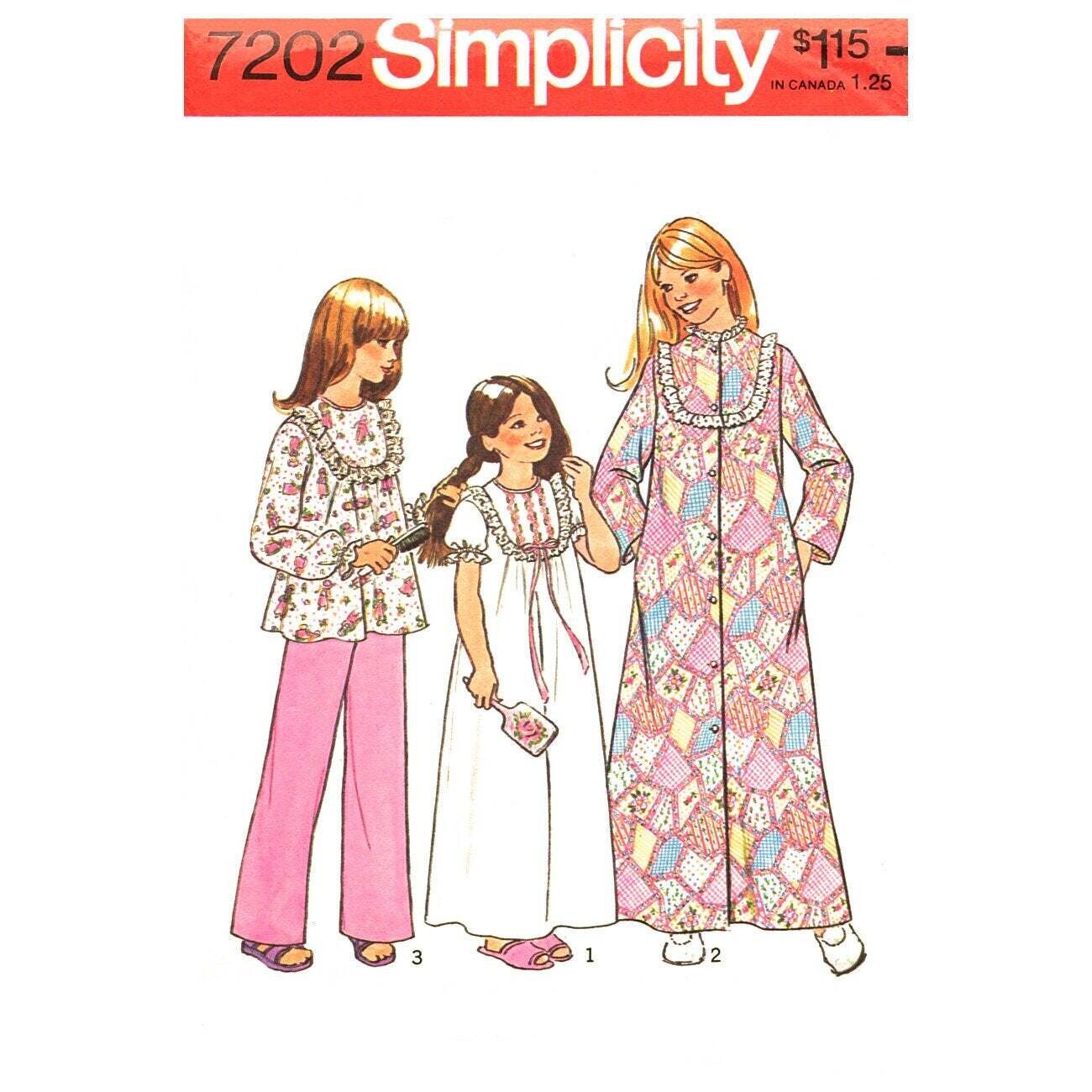 Girls Robe, Nightgown, Pajama Pattern Simplicity 7202 Size 10