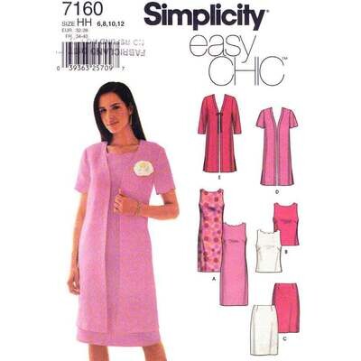 Simplicity 7160 Jacket, Scallop Neck Dress, Top, Skirt Pattern