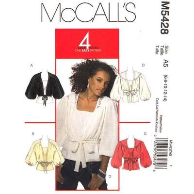 McCall's 5428 Tie Front Shrug, Tank Top Pattern Puff Sleeve