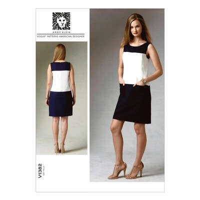 Vogue 1382 Color Block Shift Dress Pattern Anne Klein Size 16 to 24