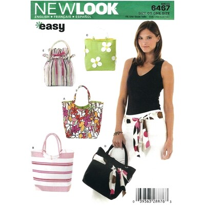New Look 6467 Lined Purse Pattern, Reusable Shopping Bag