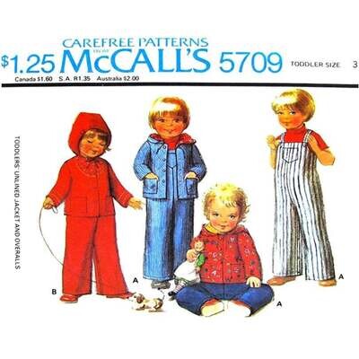 Toddler Hooded Jacket, Overalls Pattern McCall's 5709 Size 3