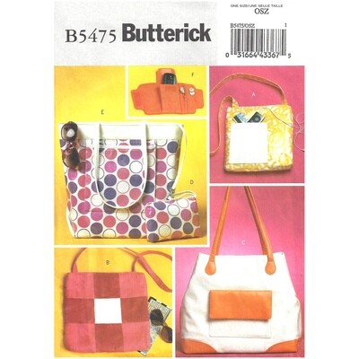 Butterick 5475 Tote Bag, Wrist Wallet Pattern  Handbag, Purse