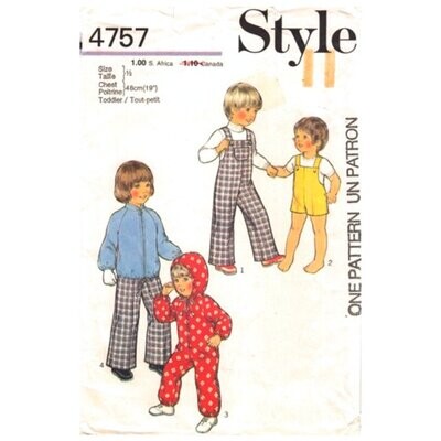 Toddler Dungarees Overalls, Snowsuit, Jacket Pattern Style 4757