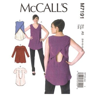 McCall's 7191 Open Keyhole Back Top Pattern Size 6 to 14