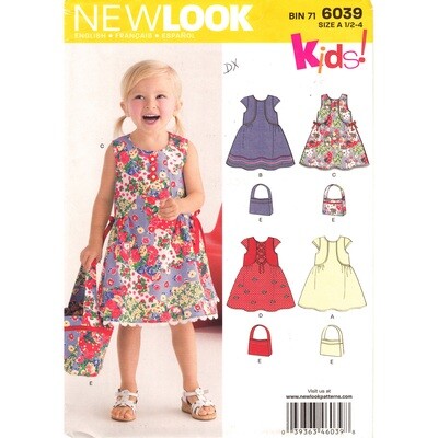New Look 6039 Girls Dress and Purse Pattern Size 1/2-4