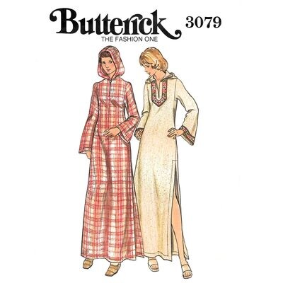 70s Hooded Caftan Dress Sewing Pattern Butterick 3079