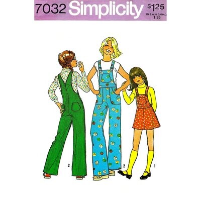 Girls Suspender Skirt, Bib Overalls Pattern Simplicity 7032