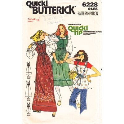 70s Apron Jumper or Top Pattern Butterick 6228 Maxi Dress