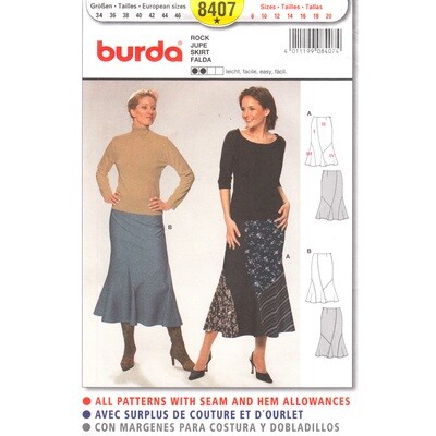 Burda 8407 Swirly Patchwork Skirt Pattern Size 8 to 20