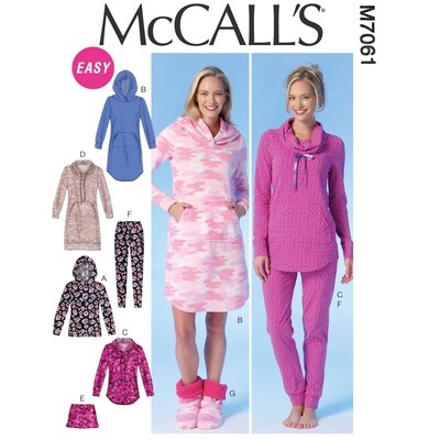 McCall's 7061 Pajama Pattern Hooded Top, Nightgown, Shorts, Pants