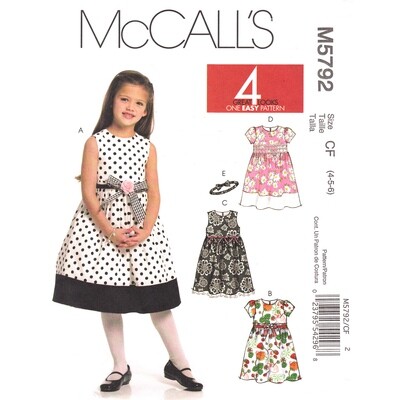 McCall's 5792 Girls Dress Pattern Flower Girl Size 4 to 6