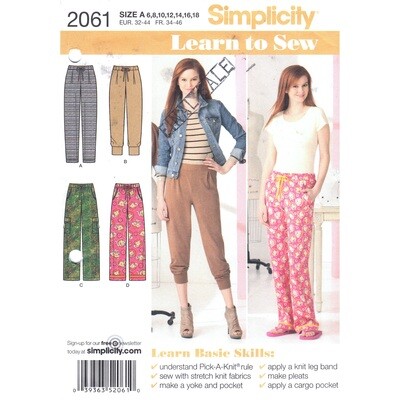 Simplicity 2061 Casual Pull-On Pants Pattern Size 6 to 18