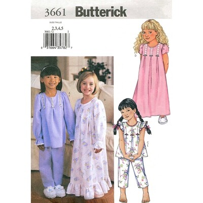 Butterick 3661 Girls Nightgown and Pajama Pattern Size 2 3 4 5