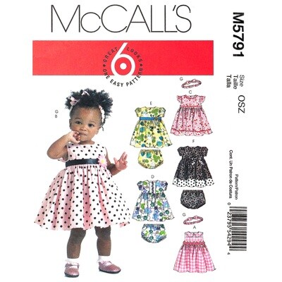 McCall's 5791 Baby Girls Pattern Dress, Panties, Headband