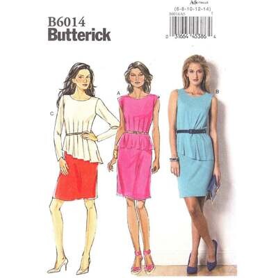 Butterick 6014 Peplum Dress Pattern Top Pleats Size 6 to 14
