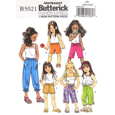 Butterick 5021 Girls Shorts, Capris, Pants Pattern Size 3-6