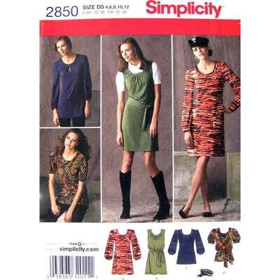 Simplicity 2850 Scoop Neck Dress, Tunic, Hat Pattern