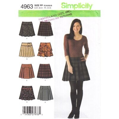 Simplicity 4963 Mini Skirt Pattern Tiered, Inverted Pleat