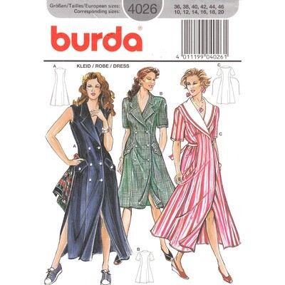 Burda 4026 Double Breasted Dress Pattern Button or Tie Waist