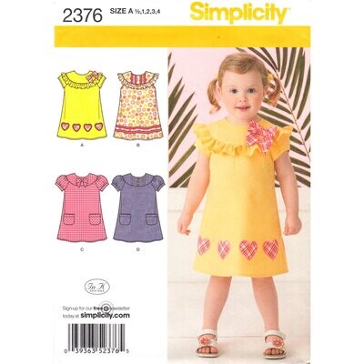 Simplicity 2376 Girls Dress Pattern Ruffle Yoke, Puff Sleeves