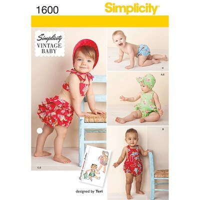 Simplicity 1600 Baby Pattern Romper Sunsuit, Ruffle Panties