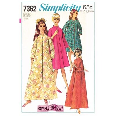60s Raglan Robe Pattern Simplicity 7362 Housecoat Caftan