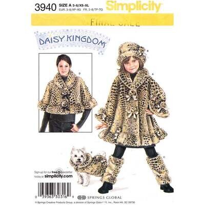 Simplicity 3940 Mommy, Me and Dog Pattern Capelet, Coat, Hat