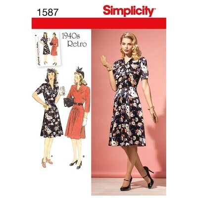 Simplicity 1587 Retro 40s Drop Waist Dress Pattern Size 6 to 14