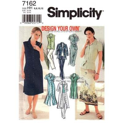 Simplicity 7162 Shirt Dress, Shirt, Skirt, Pants Sewing Pattern
