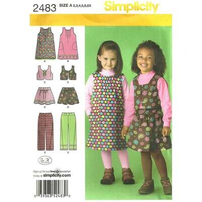 Simplicity 2483 Girls Jumper, Vest, Skirt, Pants Pattern Size 2 to 6x