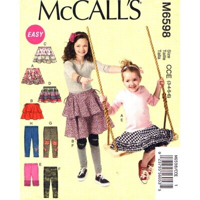 McCall's 6598 Girls Tiered Skirt, Leggings Pattern Size 3 to 6