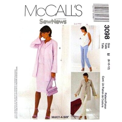 McCall's 3098 Wardrobe Pattern Long Jacket, Top, Pants, Skirt