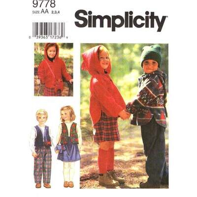 Simplicity 9778 Kids Hooded Top, Vest, Skirt, Pants Pattern