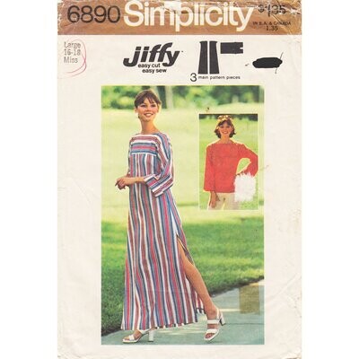 70s Jiffy Caftan or Top Pattern Simplicity 6890 Bateau Neck