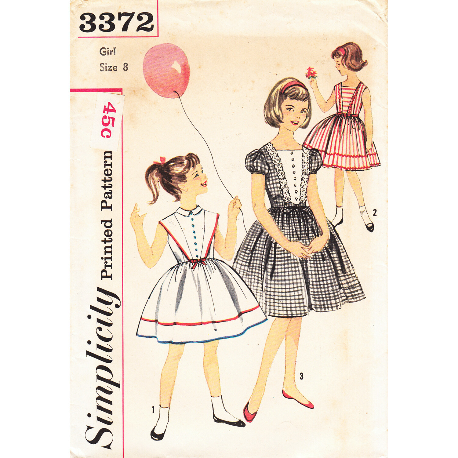 Girls Full Skirt Dress Sewing Pattern Simplicity 3372 Puff Sleeves
