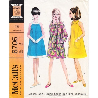 60s Mod Tent Dress Pattern McCall's 8706 Trapeze Dress