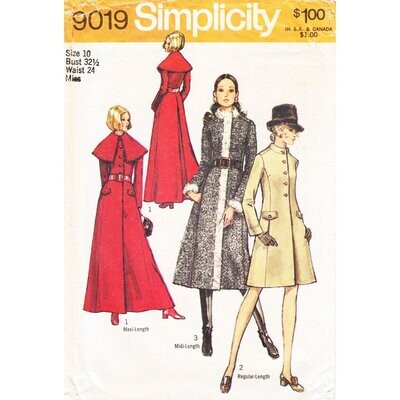 70s Maxi Coat Pattern Simplicity 9019 Cape Collar Coat