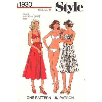 70s Bikini, Wrap Skirt or Beach Cover Pattern Style 1930